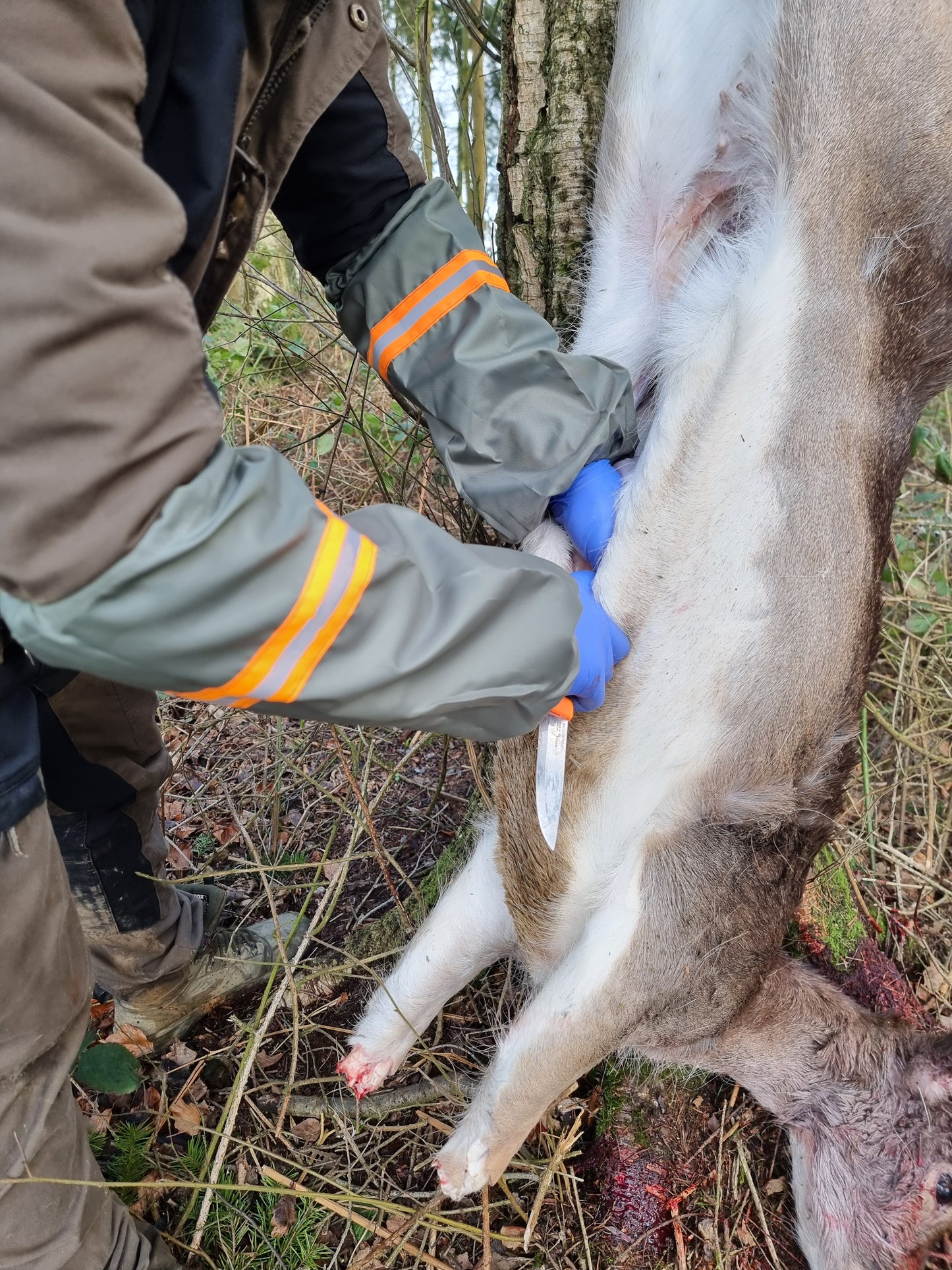 Protective gauntlets or sleeve protectors with a high-visibility reflective orange strip