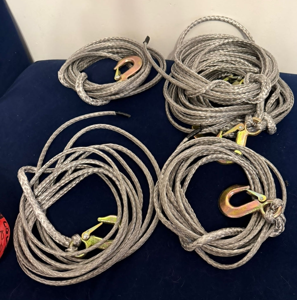 Close up of a high-strength Dyneema rope upgrade for a gralloching winch